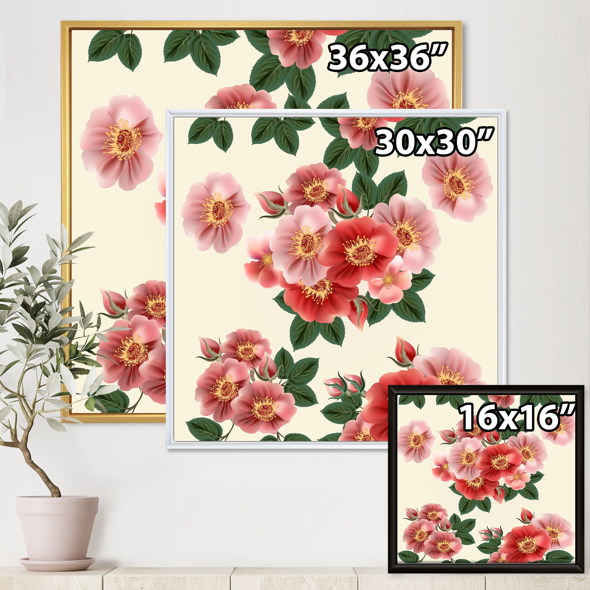 Designart 'Ancient Red Roses' Traditional Framed Canvas Wall Art Print