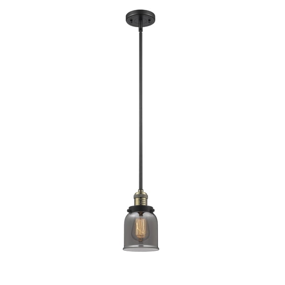 Innovations Lighting 201S-BAB-G53-LED Small Bell-3.5W 1 LED Mini Pendant in Traditional Style-5 Inches Wide by 10 Inches High   Black Antique Brass Finish with Plated Smoke Glass
