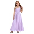 thumbnail image 3 of Mufeng Robes de Demoiselle d'Honneur Junior en Chiffon à une Épaule pour Filles, Robe de Demoiselle d'Honneur Froncée Sans Manches, Robe de Demoiselle d'Honneur Lavande 16, 3 of 7