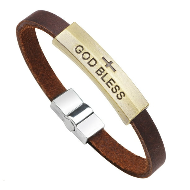 Pulsera vintage con forma de cruz para hombre, piel auténtica, 7 cm de diámetro