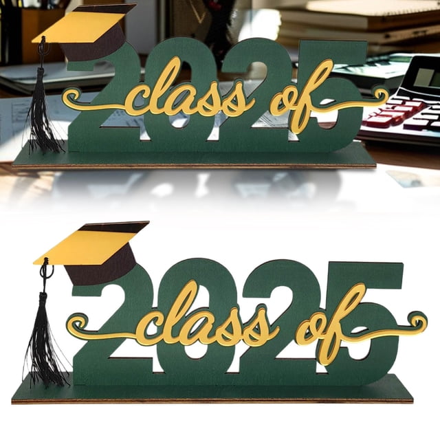 HUASHENG Black And Gold Graduation Decorations Class Of 2025 Congrats Grad Wooden Table Centerpieces Graduation Table Decorations 2025 Sign Graduation Photo Prop For Graduation