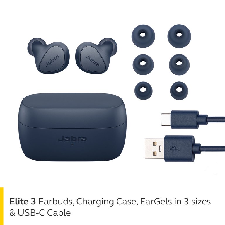Jabra Elite 3 Noise True Navy Earbuds, Cancelling, Wireless