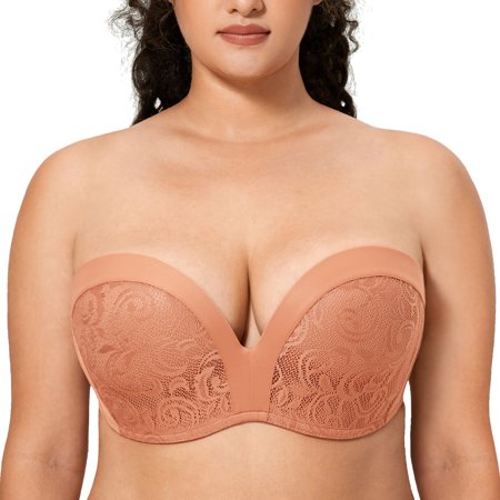 

Delimira Women s Plus Size Strapless Bra Push Up Lace Underwire Support Bra