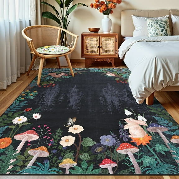 Hasoo Black Area Rugs 8x10 for Living Room Jungle Animal Large Washable Indoor Soft Non Slip Floor Carpet