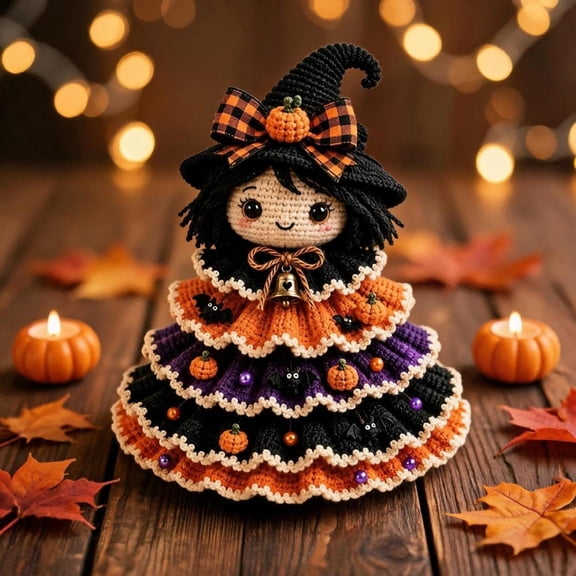 Halloween Crochet Tabletop Decor DIY Kit – 8-Pack Value Set with Crochet Supplies to Make Witch Ghost Fox Pumpkin,Surprise Halloween Gift for Adults