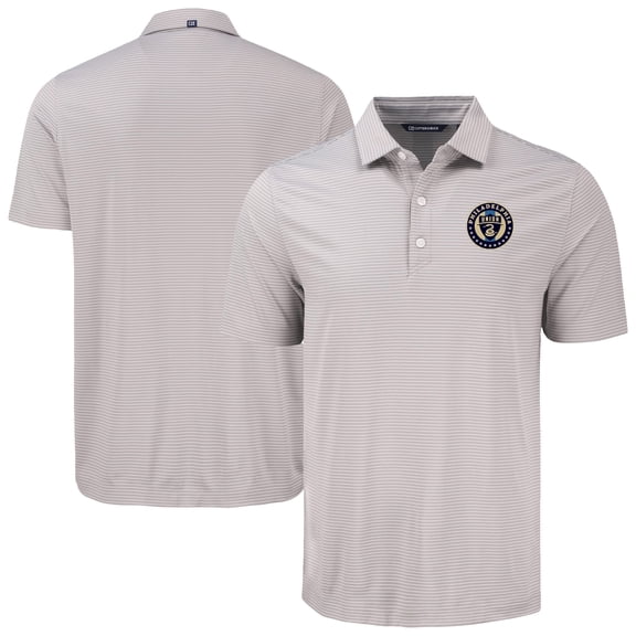 Men's-Cutter & Buck Gray Philadelphia Union Forge Eco Fine Line Stripe Stretch Recycled Polo