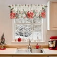 thumbnail image 2 of Merry Christmas Valances for Windows, 42 x 18in, Red White Flowers Green Leaf Vintage Linen Rod Pocket Kitchen Valance Curtain Light Filtering Window Treatments for Living Room Bedroom, 1 Panel, 2 of 7