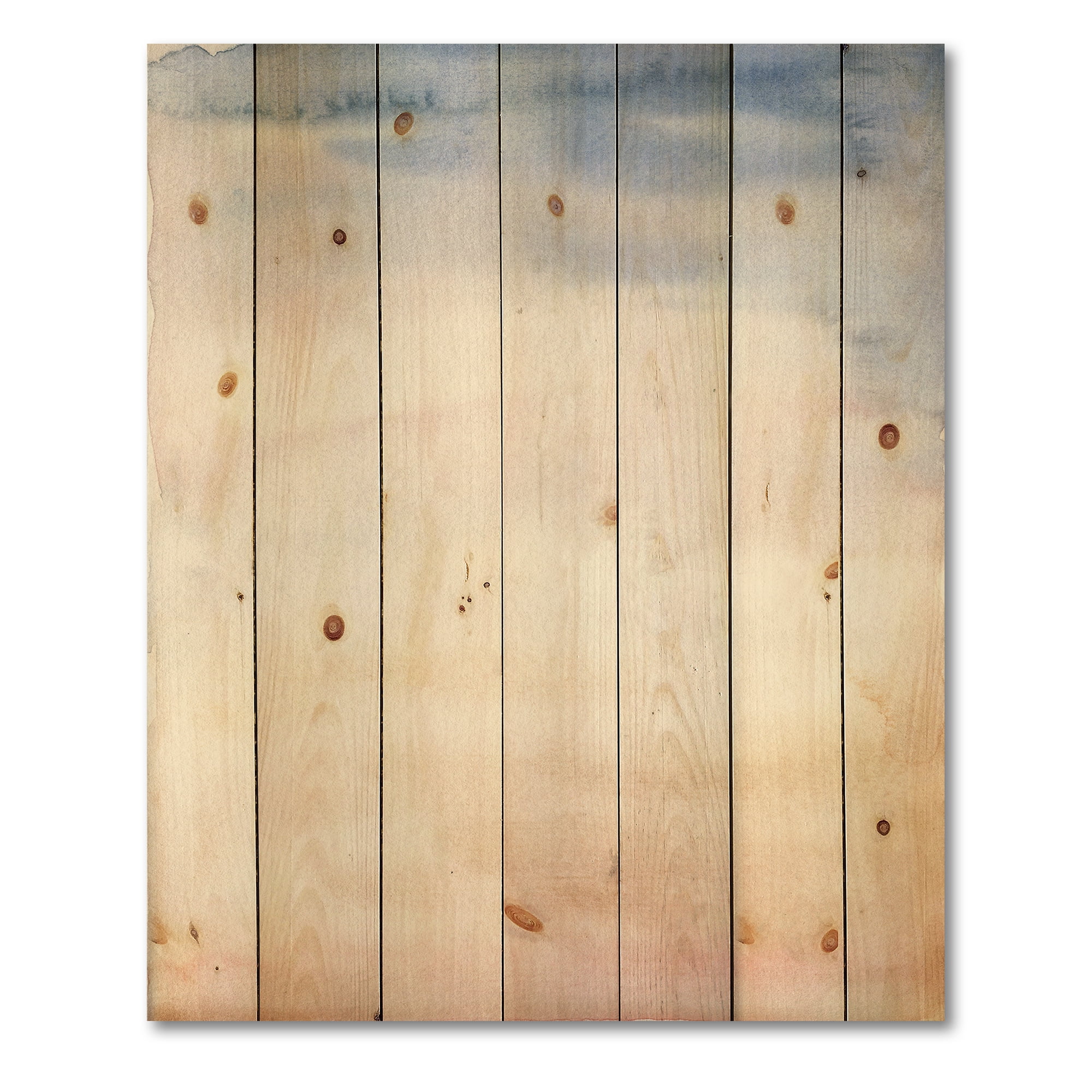 Designart 'Pastel Abstract With Pink Dark Blue and Beige Spots' Modern Print on Natural Pine Wood