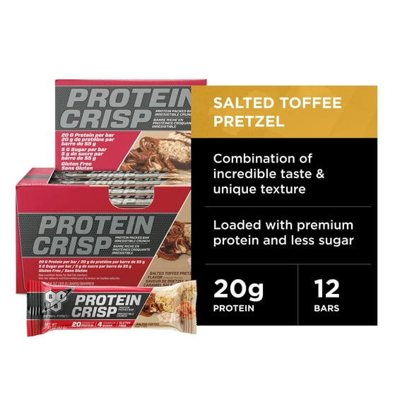 Protein Crisp, Protein Packed Bar, Salted Toffee Pretzel, 12 Bars, 1.94 oz (55 g) Each, BSN