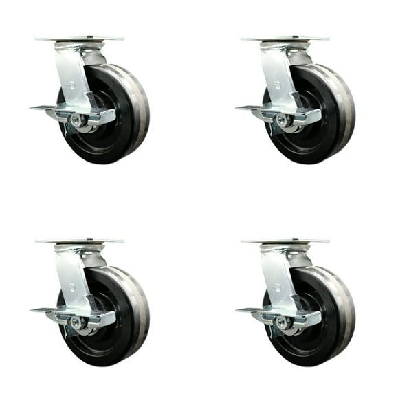 8 Inch Phenolic Wheel Heavy Duty Top Plate Swivel Caster with Brakes Set of 4
