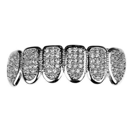 Premium Grillz Iced Silver Tone Bottom Teeth Bling Micro Pave CZ Pre-Made Hip Hop Grills