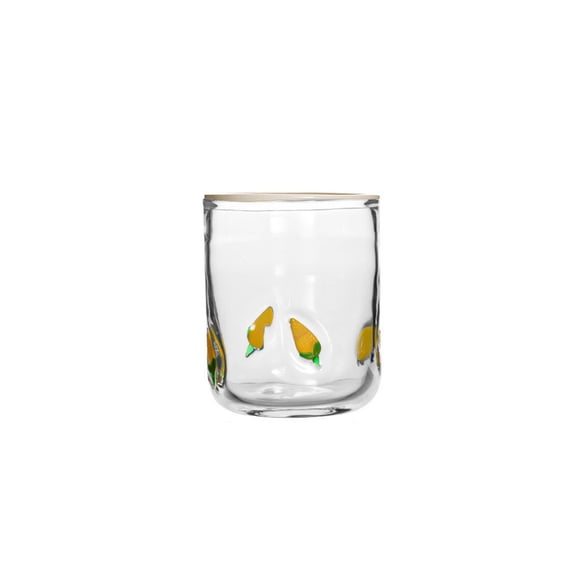 HuiXinOu Glass Cup, Vintage Style Embossed Lemon and Polka Dot Design, Drinking Glass for Iced Tea Juice Water, Easter Spring Dining