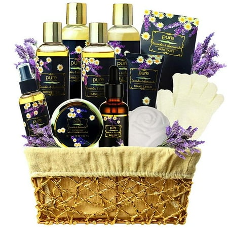 Lavender Spa Gift Basket for Women - Extra Large Bath Gift Set with Lavender Essential Oil for Relaxation Gift & Pampering Bath & Body Gifts (Lavender Chamomile)