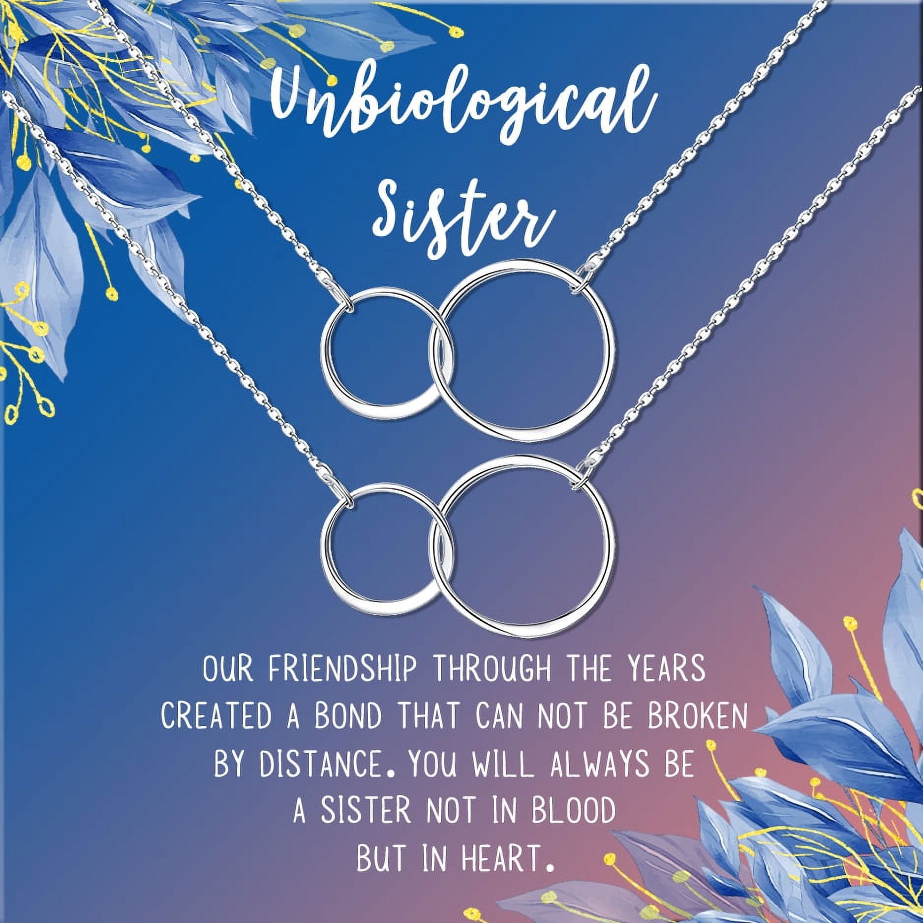 Anavia Unbiological Sister Gift Jewelry, Soul Sister Card Necklace, Sister Best Friend Gift, Big Little Sorority Card Gift-[Two Silver Infinity Double Ring, Blue-Orange Gift Card]