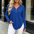 thumbnail image 2 of hoksml Women's V Neck Henley Long Sleeve T Shirt, 3 Button Front Curved Hem Casual Blouse, Loose Fit Basic Top Solid Colors, 2 of 6