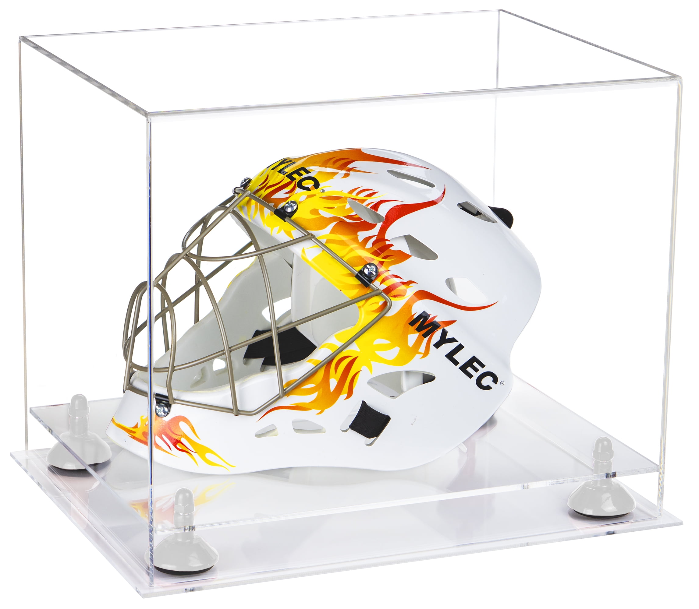 Deluxe Clear Acrylic Lacrosse Helmet Display Case with White Risers and