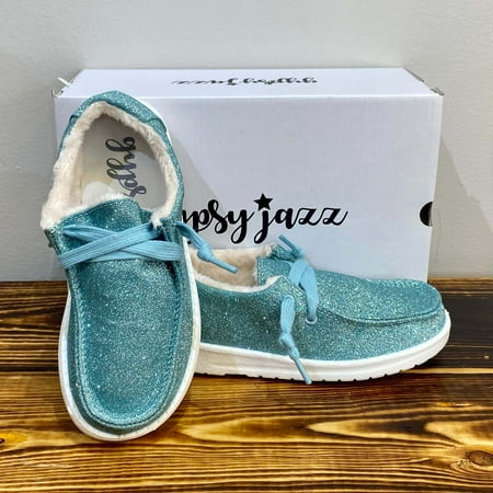 

Gypsy Jazz Kid s Lil Holly Glitter Turquoise Slip On Shoes