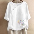 thumbnail image 2 of Blusas de Manga Corta para las Mujeres Impresas Cuello Redondo Camiseta Casual, Blusa de Algodón de Imitación para las Mujeres, 2 of 4