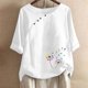 thumbnail image 2 of Blusas de Manga Corta para las Mujeres Impresas Cuello Redondo Camiseta Casual, Blusa de Algodón de Imitación para las Mujeres, 2 of 4