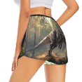 thumbnail image 3 of Bixox Women's Jungle Dinosaur pattern 2 in 1 Running Shorts - Lightweight Athletic Workout Gym Yoga Shorts Liner with Pockets - Large, 3 of 5
