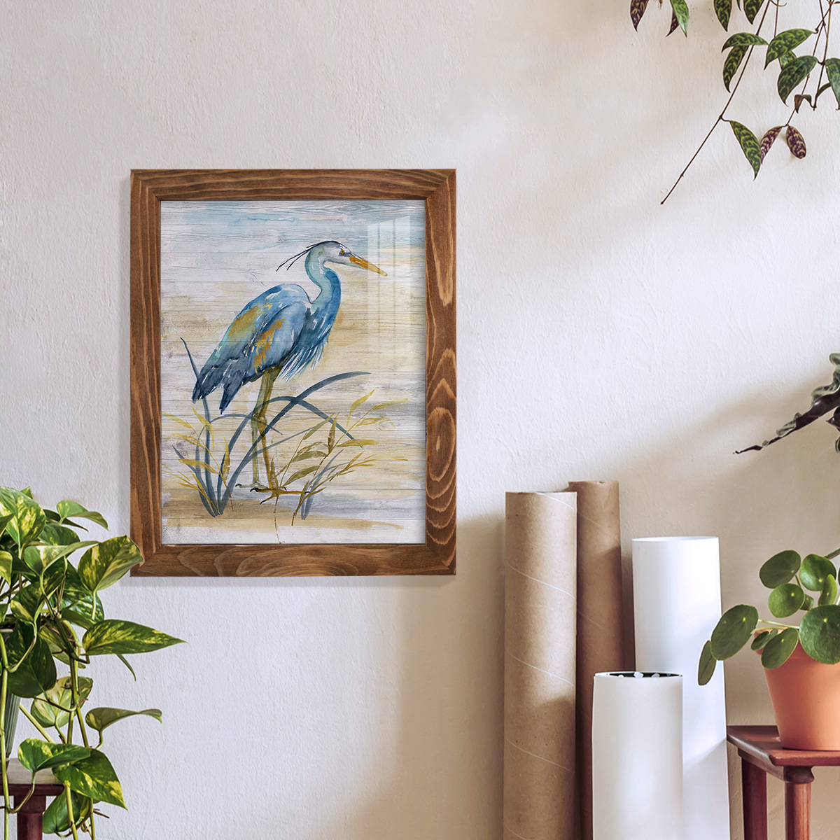 Blue Heron I -Framed Print w/glass-Walnut