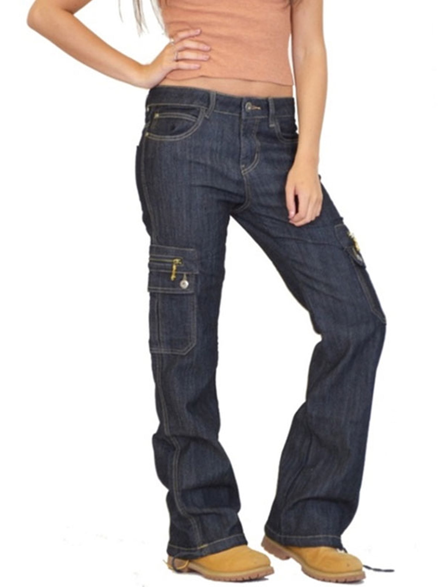 Wodstyle - Women's Cargo Loose Wide Leg Jeans Casual Sport Hiking Denim