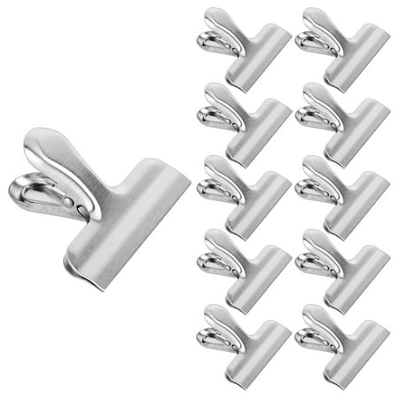 Chip Clip Set - Set of 10 Chip Clips for Bags, IPOW 3 Inches Wide Stainless Steel Food Bag Clips for Coffee Bread Bags, All-Purpose Air Tight Seal Grip Clips for Kitchen Home Office, Easy Storage & Fully Reusable