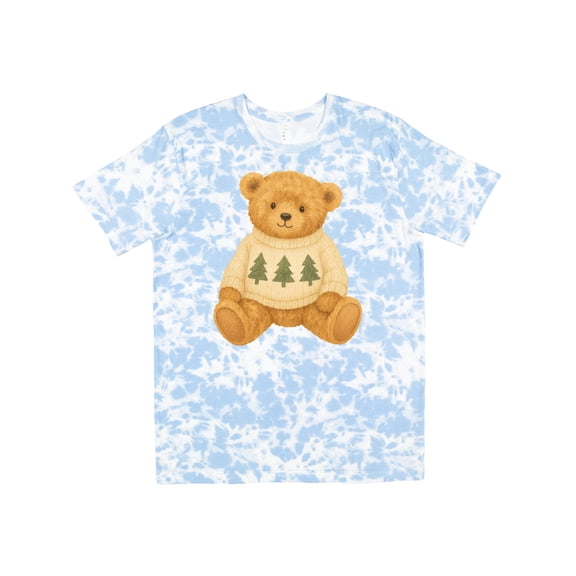 Inktastic Vintage Teddy Bear in Sweater with Christmas Trees T-Shirt