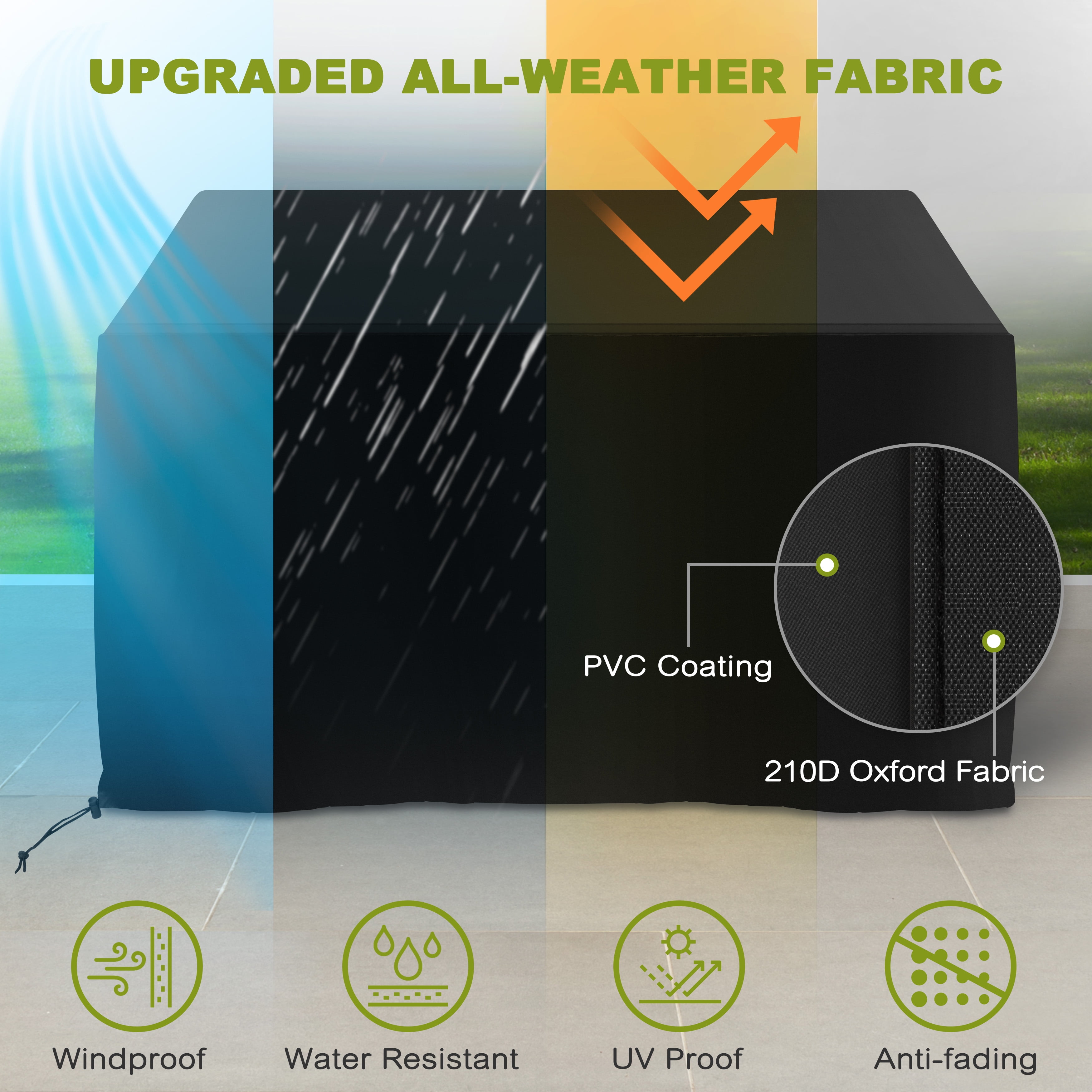 Nuu Garden Fire Pit Cover Rectangular Water-Resistant Oxford Fabric with PVC Coating 43'' L x 24'' W x 25'' H Outdoor Fire Pit Table Cover for Rectangular Fire Pit, Black