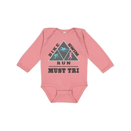

Inktastic Triathlon Sports Running Swimming Biking Gift Baby Boy or Baby Girl Long Sleeve Bodysuit