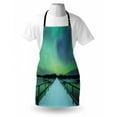 thumbnail image 3 of Aurora Borealis Apron Long Mystic Sky over Bridge in Snowy Arctic Frozen River Image, Unisex Kitchen Bib Apron with Adjustable Neck for Cooking Baking Gardening, Lime Green Petrol Blue, by Ambesonne, 3 of 3