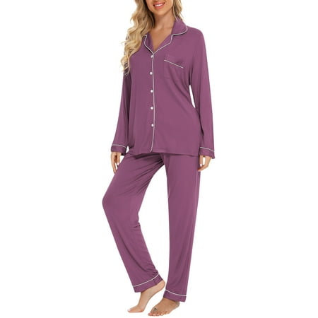 

Reduce MIARHB Women s Modal Long Sleeve Button Pajamas Set Lapel Homewear Two-Piece M Dark Purple 2023