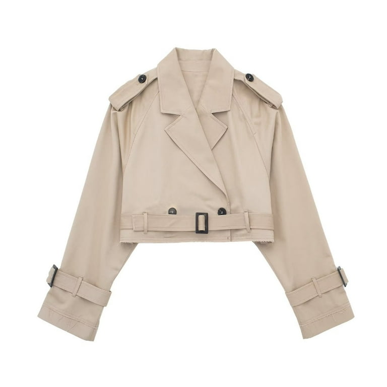 Short Trench Coat Women Solid Long Sleeve Fashion Streetwear