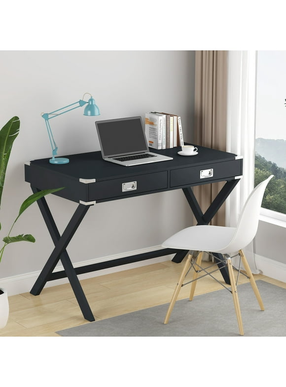 Yoneston Computer Desk with Storage, Modern Study Wood Desk with Drawers for Home Office & Dressing, Black