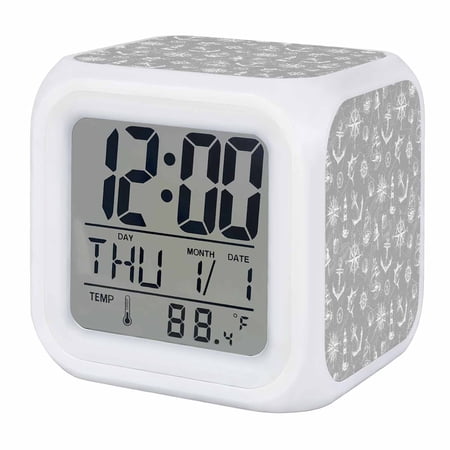 Alarm Clocks Grey Anchor Sailboat Digital Clock 7 Color LED Night Light Silent Non-Ticking Battery Operated Nautical Ocean Compass Map Cube Clocks for Bedroom Bedside Living Room Office School