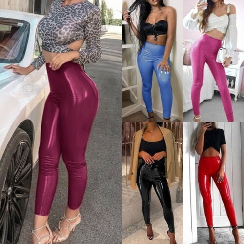 Women´s PU Leather Pants High Waisted Stretchy Slim Fit Leggings Skinny  Pencil Trousers S-XL 