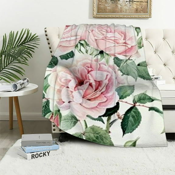 Pratyus Pink Roses Throw Blanket Cozy Soft Fuzzy Plush Home Decor Bed Blanket All Seasons Theme 40x50in