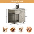 thumbnail image 6 of WIILAYOK 38.5" Dog Crate Furniture with Drawer, Wooden Heavy Duty Large Dog Kennel with Lockable Wheels and 2 Dog Bowls, Modern Decorative Indoor Dog House for Medium Small Dogs (Grey), 6 of 9