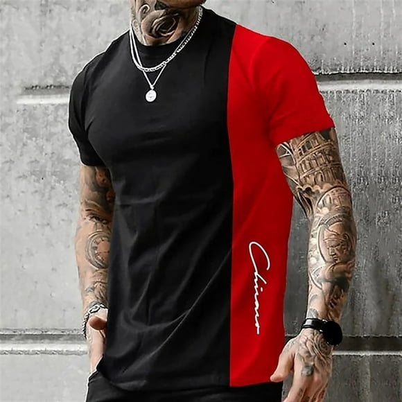 GZWYHT Mens T-Shirts,Tshirts Shirts Men's T Shirt Graphic Color Block Round Neck Clothing 3D Printing Outdoor Leisure Short Sleeved Retro Fashion Designer Workout Shirts,Mens Casual Shirts Red 5XL