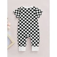 thumbnail image 5 of Liacowi Newborn Unisex Baby Boy Girl Casual Romper Short Sleeve Jumpsuit Checkerboard Printed Summer Bodysuit, 5 of 9