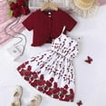 thumbnail image 2 of Glisme 2 Pack Girls Outfit Summer Jacquard Short Jacket + Rose Print Strapless Dress Set Cute Toddler Two Piece Outfit Basic Classic Clothing Set For Girl Size 3-4 Years, Red, 2 of 9