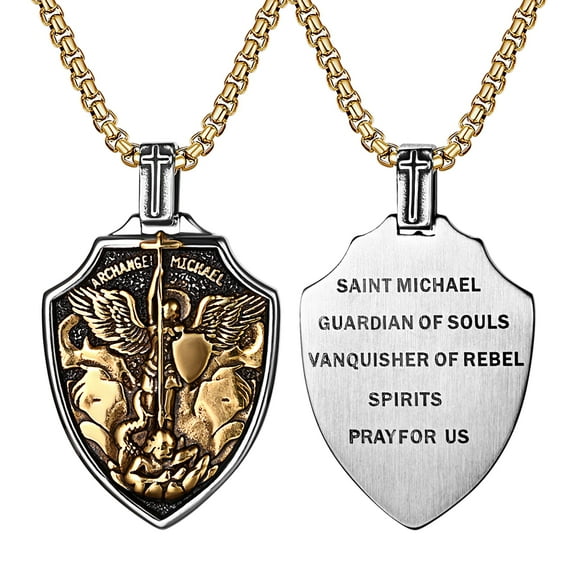 Avaner Saint Michael Necklace, Stainless Steel St Michael The Archangel Pendant Amulet for Men Women with Gift Packaging