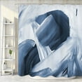 thumbnail image 2 of Blue Shower Curtain, Modern Aesthetic Abstract Shower Curtain Set, Navy Blue Brown Contemporary Abstract Painting Fabric Shower Curtain with Hooks, Painting Bathroom Curtain, 72X72in, 2 of 2