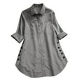 thumbnail image 3 of Tops for Women 2024,Clearance Women Casual Turndown Collar Lattice Button Long Sleeve Irregular Hem Shirt Blouse Tops Shirt, 3 of 3