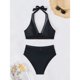 thumbnail image 5 of Traje de baño de verano para mujer, de color liso, con cojín en el pecho y sin soporte de acero, sin espalda, con tirantes, de nailon., 5 of 9