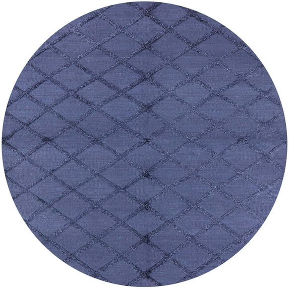 Ahgly Company Indoor Round Mid-Century Modern Slate Blue Trellis Area Rugs, 4' Round