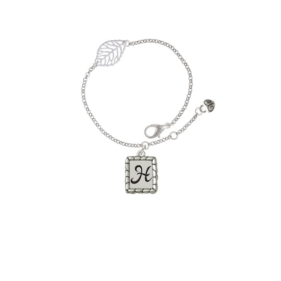 Delight Jewelry Silvertone Pebble Border Initial - H - Silvertone Leaf Delicate Bracelet, 6.25+1.75"