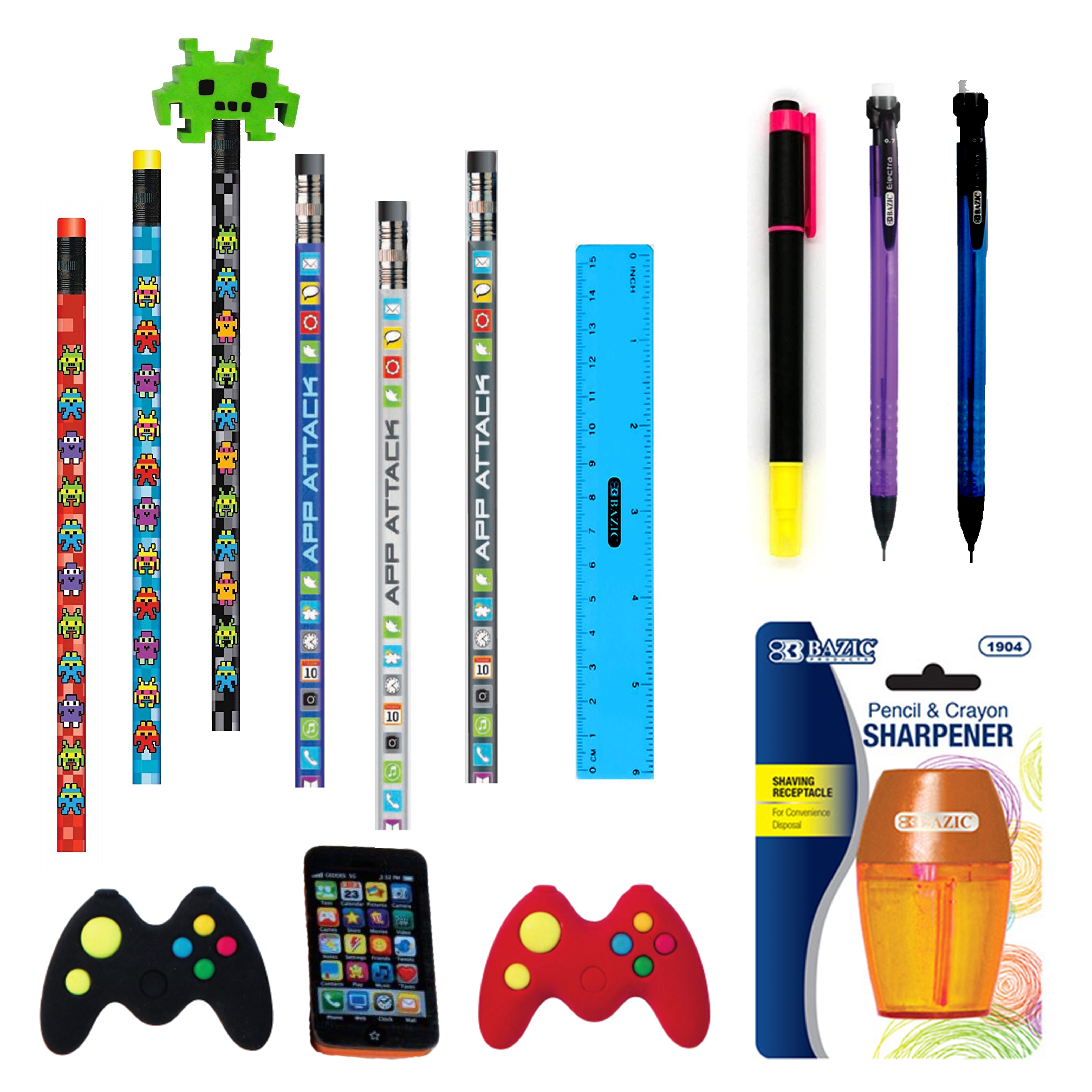Kids Video Gamer Stationary Accessories-Pencils, Pens, Erasers & More-  Unique Back to School Supplies, Stocking Stuffers, Easter Basket Fillers -  Walmart.com