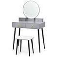thumbnail image 1 of Giantex Ensemble de Coiffeuse avec Miroir Éclairé à 3 Couleurs à Intensité Réglable, Table de Maquillage pour Femmes et Filles, Gris, 1 of 8