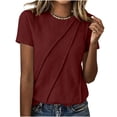 thumbnail image 7 of ClodeEU Women's Crew Neck Short Sleeve Ruched T-Shirt,Casual Fitted Solid Basic Top Wine,Women's Plus L, 7 of 7